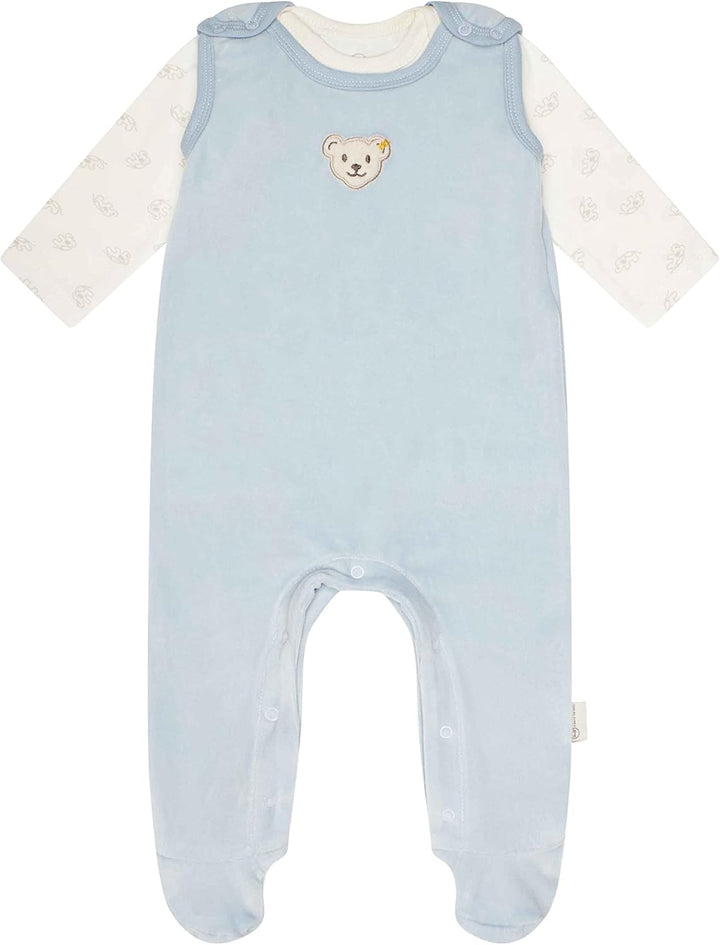 Steiff Unisex Baby Set Strampler mit Fuss + T-Shirt Langarm Kleinkind-Schlafanzüge 74 Celestial Blue