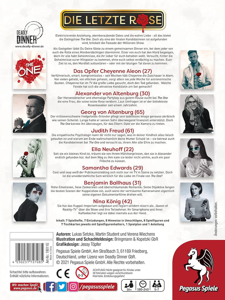 Pegasus Spiele 19011G - Deadly Dinner - Die letzte Rose - Krimi Dinner für Zuhause - 5 bis 7 Spieler