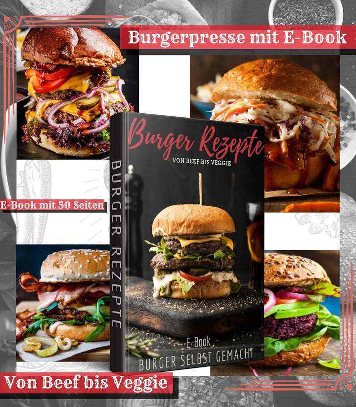 Le Flair® Alu Burgerpresse aus hochwertigem Aluminium - Hamburgerpresse mit Aufbewahrungstasche - Bu