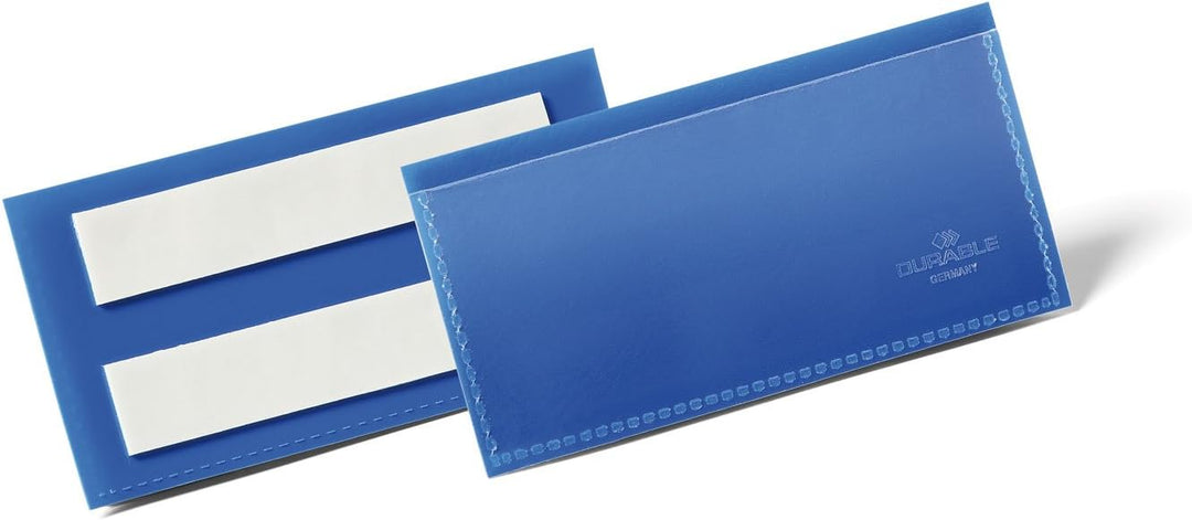 Durable Selbstklebende Etikettentasche, für Etiketten 100 x 38 mm, Packung à 50 Stück, dunkelblau, 1