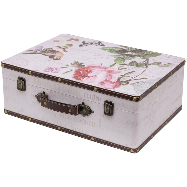HMF Vintage Deko Koffer aus Holz, Aufbewahrungsbox mit Deckel und Ledergriff, stilvolle Aufbewahrung