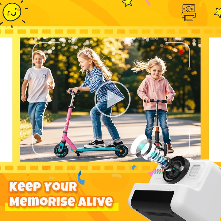 HiMont Kinderkamera Sofortbildkamera, 1080P Sofortbildkamera Kinder mit 32GB Karte & 3 Rollen Druckp