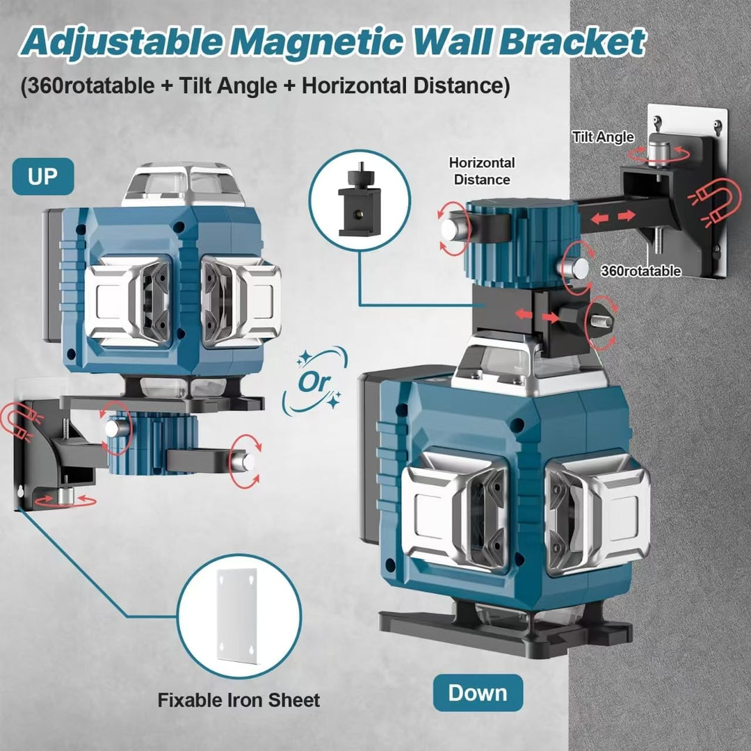 Kreuzlinienlaser mit Stativ, Laser Wasserwaage mit 2x3000mAh Batterien & LED-Anzeige, 4x360 Grad Las