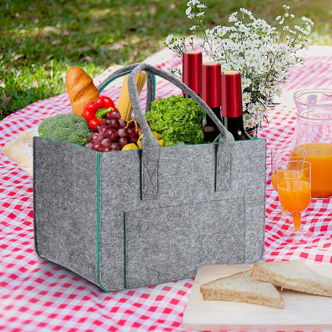 2 Stück 30L Gross Filztasche Einkaufstasche mit Fächern, Faltbar Filztaschen Shopper mit Stabile Hen