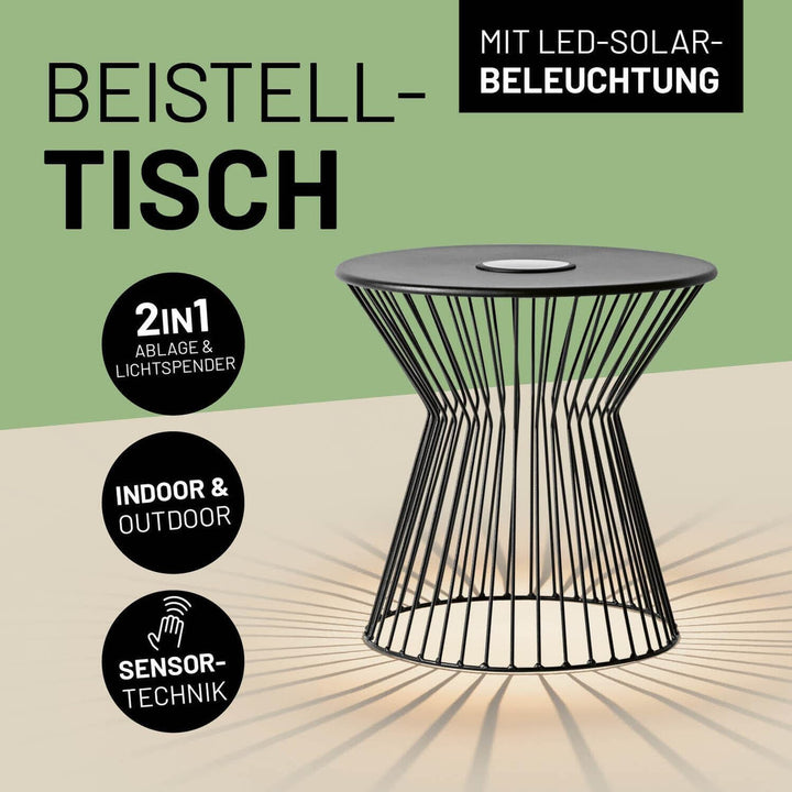 Lumaland Beistelltisch mit LED-Solarbeleuchtung | Ideal als Couchtisch, Nachttisch, Wohnzimmertisch,