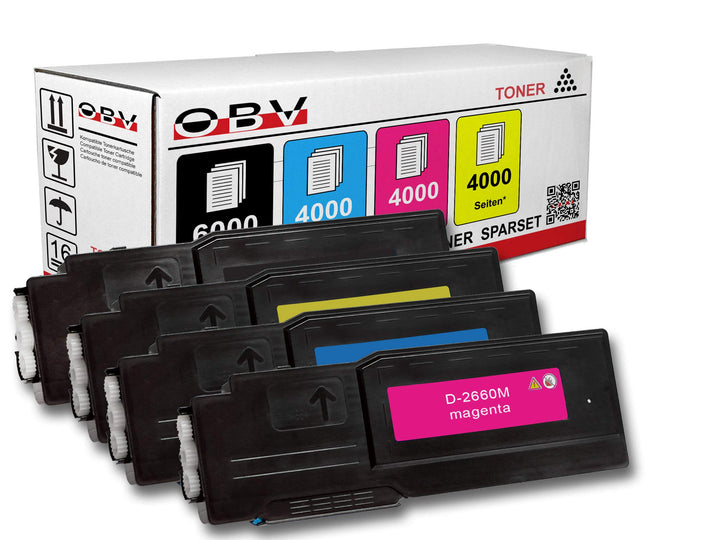 OBV 4X kompatibler Toner für Dell C2660 C2660dn C2665 C2665dn C2665dnf schwarz 6000 Seiten / farbig