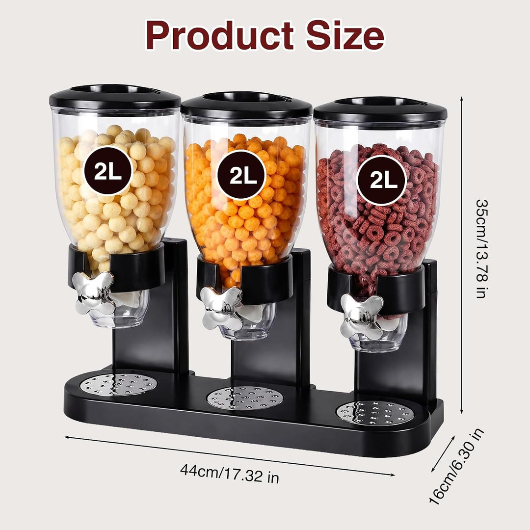 Cereal Dispenser Countertop 2L, Dreifacher Müslispender, Luftdichte Vorratsdosen mit Drehverschluss,