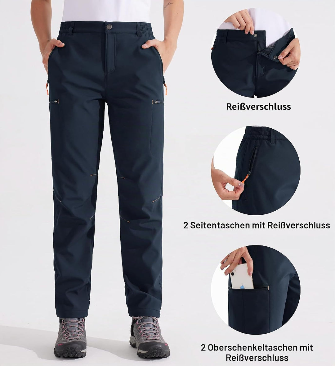 Libin Damen Wanderhose Thermohose Gefüttert Winter Outdoorhose Warme Softshellhose Wasserdicht Windd