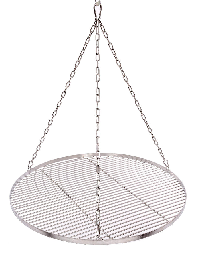 Massives Grillrost Ø 80 cm mit Kette Edelstahl 6 mm Grillstabdicke Stababstand 14 mm für Schwenkgril
