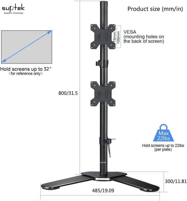 suptek Monitorhalterung 2 Monitore, Monitor Halterung für 13-27 Zoll Bildschirme, Bildschirmhalterun