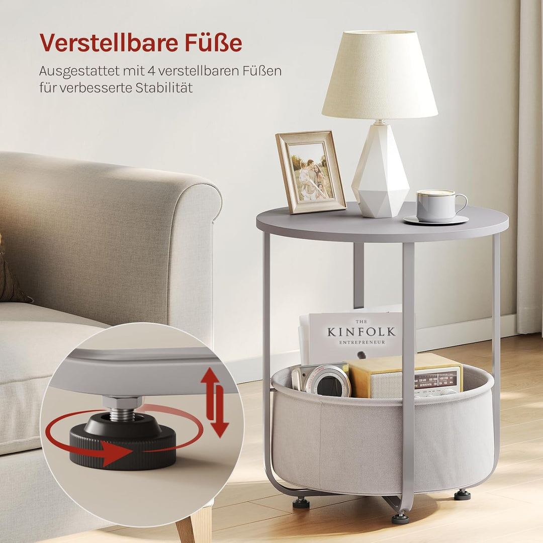 WOLTU Couchtisch rund, Kleiner Beistelltisch, mit abnehmbarem Stoffkorb, Metallrahmen, für Sofa Wohn