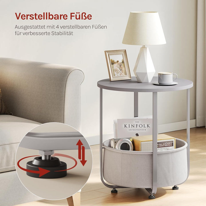 WOLTU Couchtisch rund, Kleiner Beistelltisch, mit abnehmbarem Stoffkorb, Metallrahmen, für Sofa Wohn