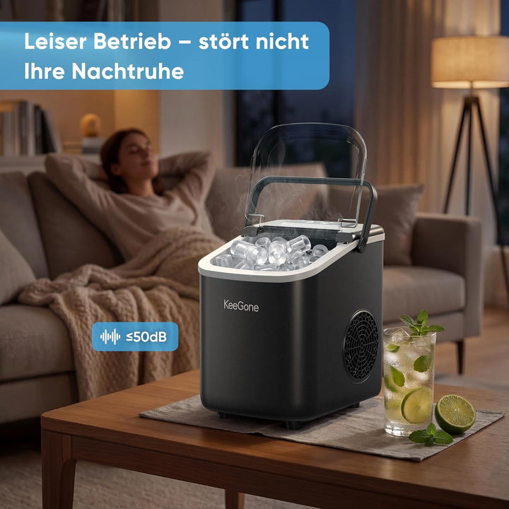 Eiswürfelmaschine Klein mit 1,2 Liter Wassertank 9 Würfel in 6 Minuten fertig Schwarz Ice Maker mit