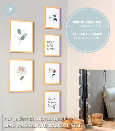 Papierschmiede® Mood Poster Set Little Green, Fertiges Bilder Set mit Rahmen (Holz, Natur), Wohnzimm