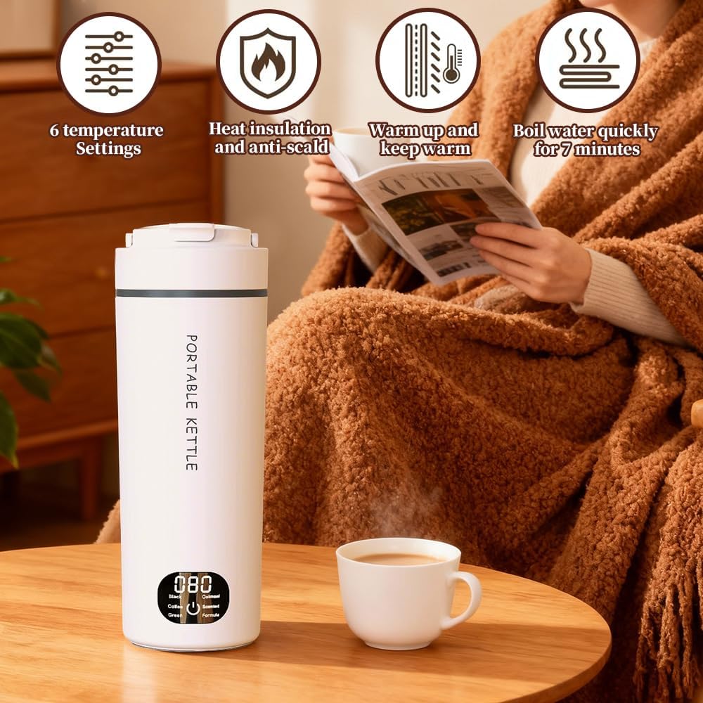 Elektrischer Reisewasserkocher Klein, 500ML Mini Wasserkocher, Kleiner Tragbarer Wasserkocher mit 6