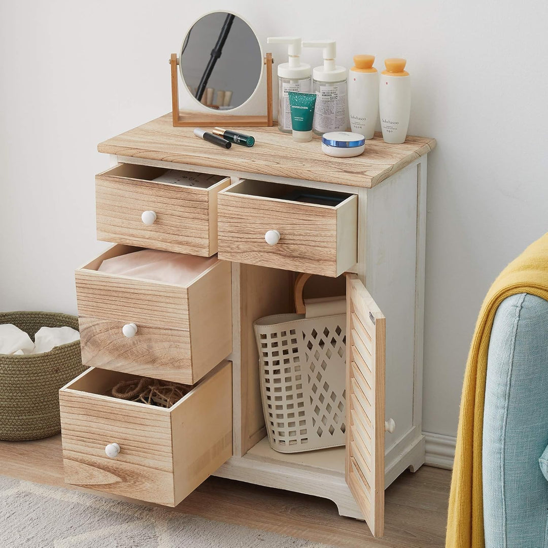 Rebecca Mobili Kommode Schubladenschrank Weiss Hellbraun 4 Schubladen 1 Tür Holz Design Wohneinricht