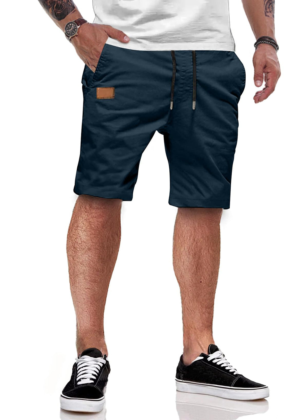 JMIERR Kurze Hosen Herren Shorts Herren Sommer Chino Baumwolle Elastische Taille mit Taschen S E Bla