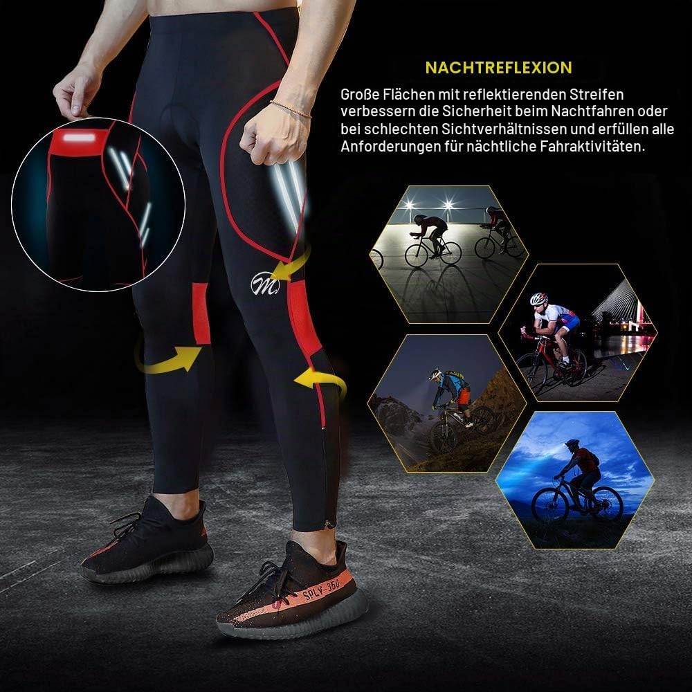 MEETWEE Herren Radlerhose Lange Fahrradhose, Kompression Radhose Leggings Radsport Hose für Männer E