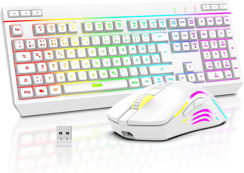 RedThunder K20 Rechargeable Kabelloses Tastatur und Maus Set, QWERTZ DE Layout, RGB Hintergrundbeleu