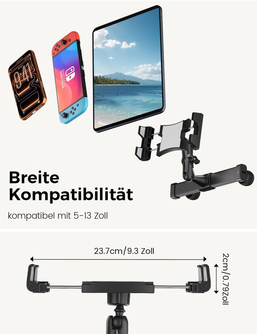OHLPRO Tablet Halterung Auto Kopfstütze [Kugelgelagerte Arm+Metall Faltklemme] Universelle KFZ Table