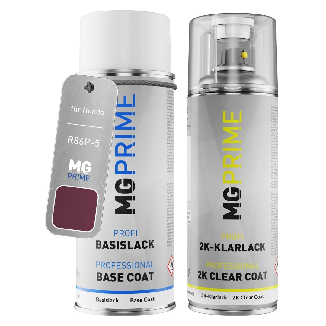 MG PRIME Autolack 2K Spraydosen Set für Honda R86P-5 Camellia Red Pearl Basislack 2 Komponenten Klar