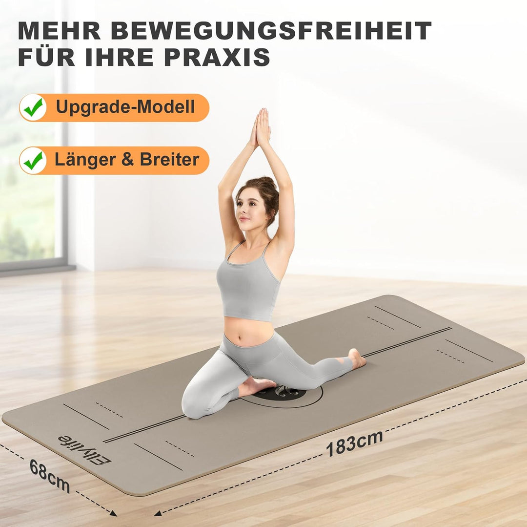 Yogamatte aus ECO Naturkautschuk & Hhautfreundlichem TPE, Extrem Rutschfest, Ausrichtungslinien, Ein
