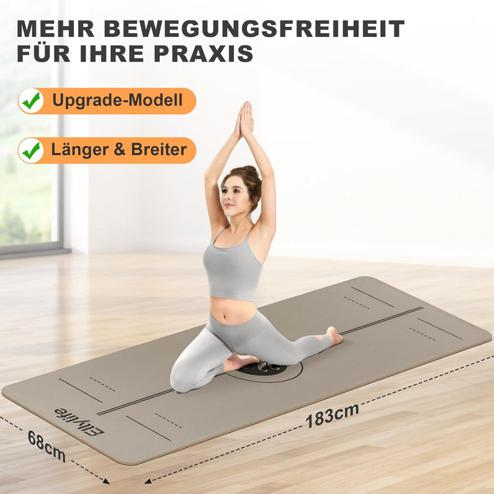 Yogamatte aus ECO Naturkautschuk & Hhautfreundlichem TPE, Extrem Rutschfest, Ausrichtungslinien, Ein