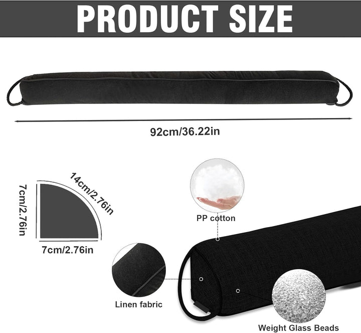 Zugluftstopper für Türen 92 cm Schwarz, Tür Windschutz und Tür Schallschutz aus Stoff, Waschbar und