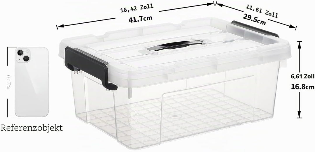 Cetomo,15L,3er-Pack, Aufbewahrungsbox mit deckel,Aufbewahrungsboxen, mit Clips, stapelbar, Wohnzimme