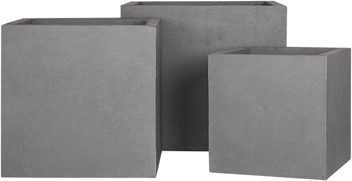 Pflanzwerk® Pflanzkübel Fiberglas Cube Grau 3er-Set 23cm + 28cm + 34cm *Frostbeständig* *UV-Schutz*