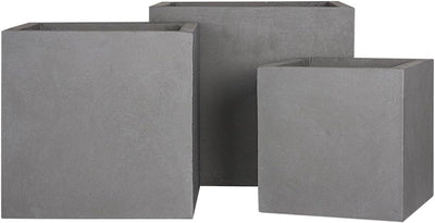 Pflanzwerk® Pflanzkübel Fiberglas Cube Grau 3er-Set 23cm + 28cm + 34cm *Frostbeständig* *UV-Schutz*