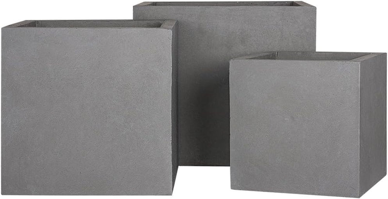 Pflanzwerk® Pflanzkübel Fiberglas Cube Grau 3er-Set 23cm + 28cm + 34cm *Frostbeständig* *UV-Schutz*