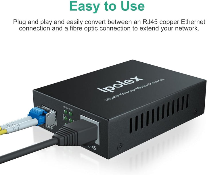 ipolex Gigabit Ethernet Medienkonverter LWL Glasfaser Singlemode LC, mit 1G SFP LX Transceiver-10/10