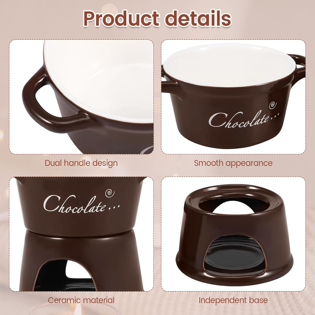 Goshoppers 2 Stück Mini Schokofondue Tasse Käsefondue Set Keramik Schokobecher mit Gabeln Schokolade