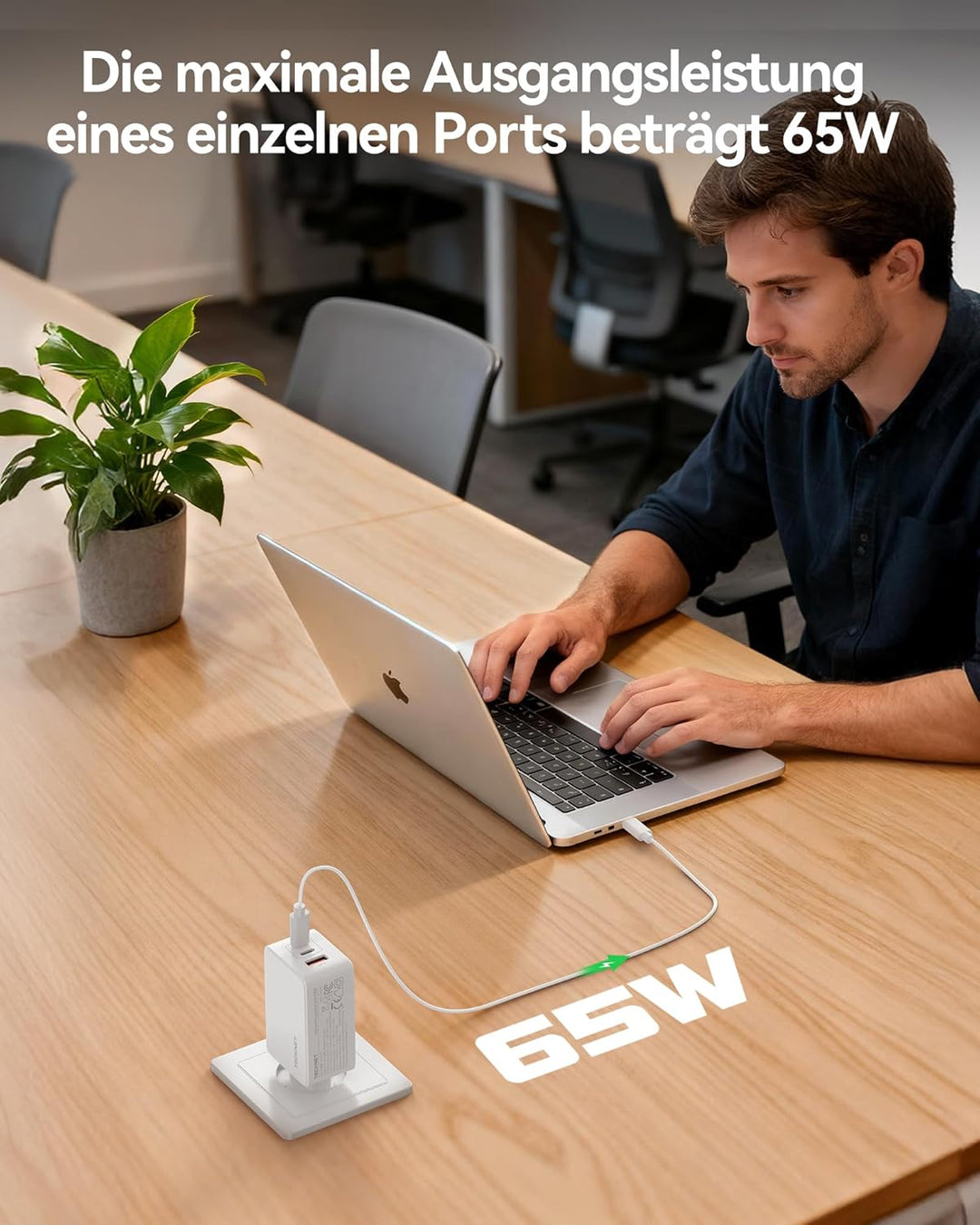 TECKNET 65W USB C Ladegerät, 3-Port PD3.0/QC4.0 Type C Netzteil mit GaN Tech Schnellladegerät Charge