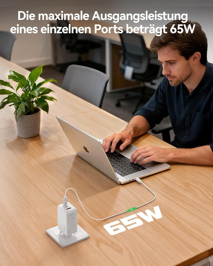 TECKNET 65W USB C Ladegerät, 3-Port PD3.0/QC4.0 Type C Netzteil mit GaN Tech Schnellladegerät Charge