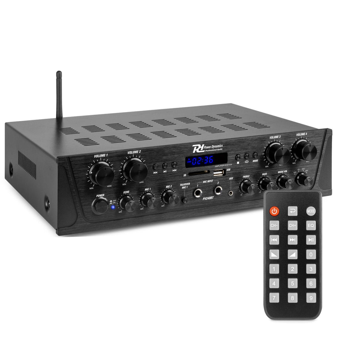 Power Dynamics PV240BT - 4 Kanal Stereo Verstärker Bluetooth, 400 Watt Amplifier Hifi Receiver, Fern