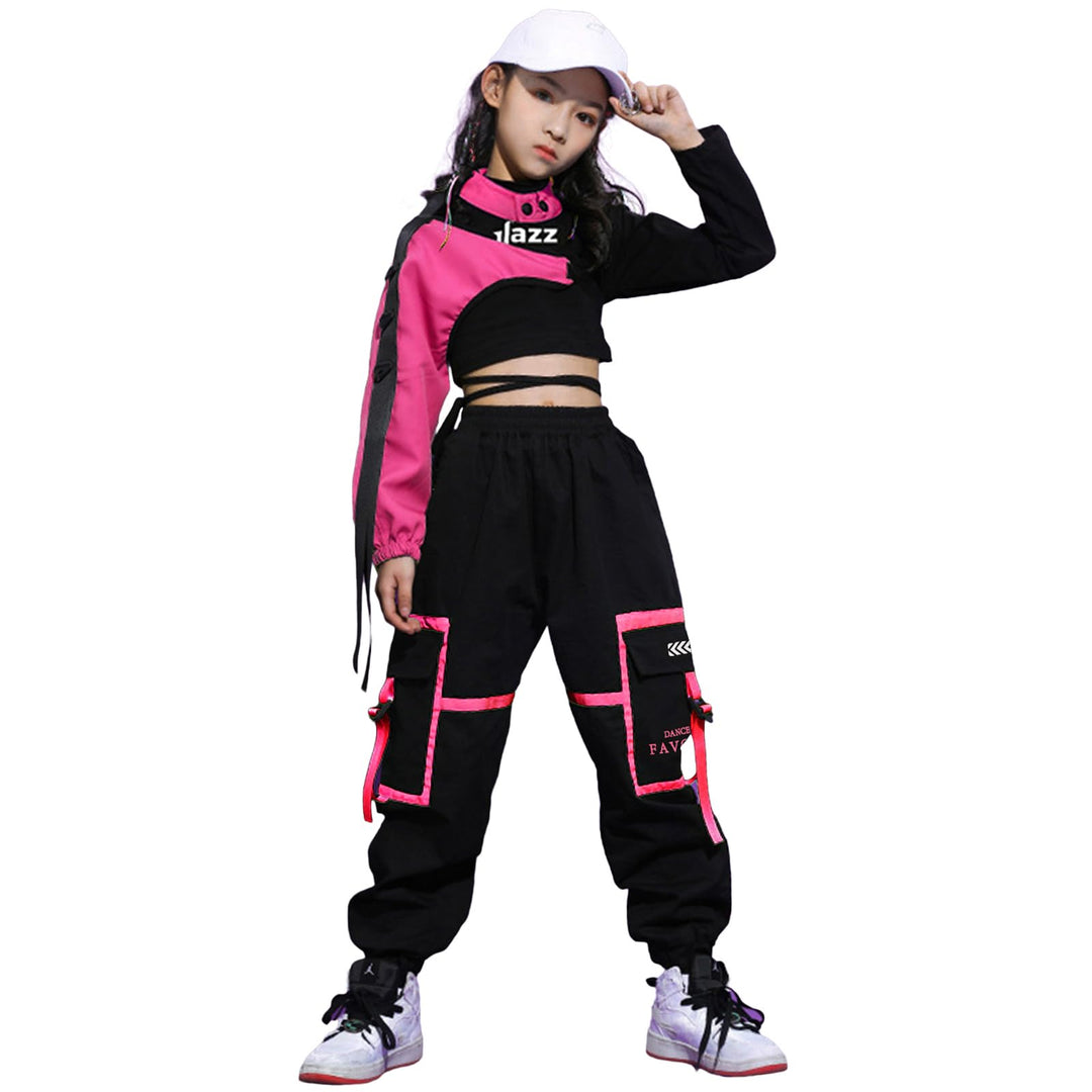 LOLANTA Hip Hop Kleidung Mädchen, Teenager Jazz Tanz Outfit,Bauchfreies Oberteil Cargohose Kleidungs