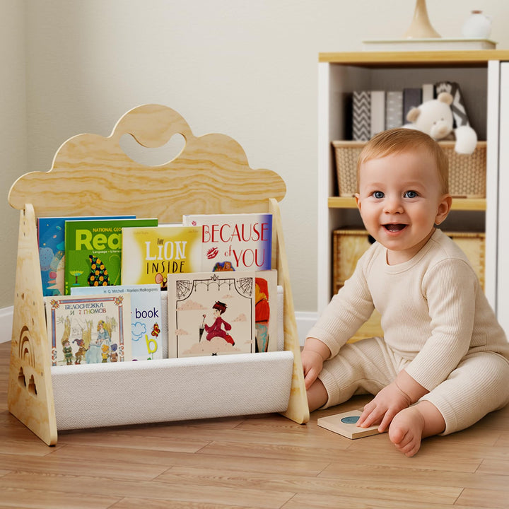 Kinder Bücherregal Holz, Montessori Bücherregal Kinder, Bücherkiste Kinder für Leseecke, Babyzimmer,