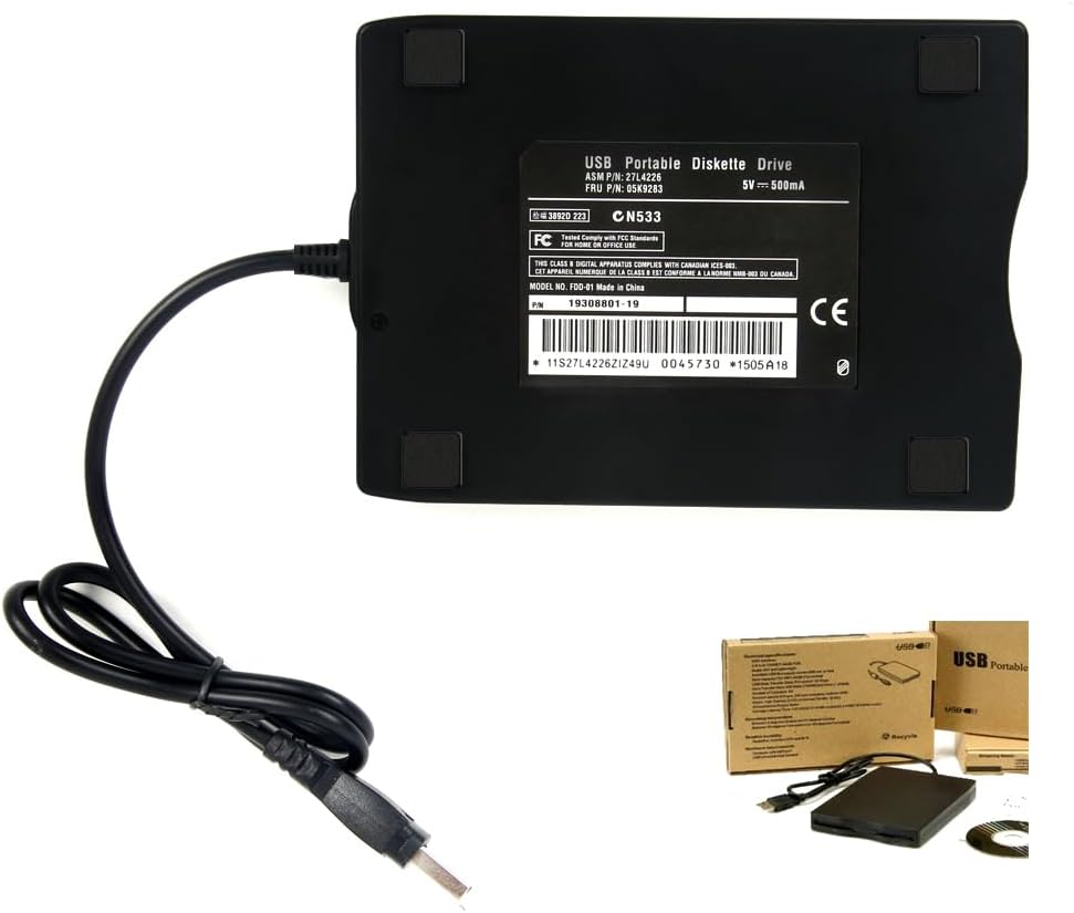 Diskettenlaufwerk, USB, 3,5 Zoll, tragbar, 1,44 MB FDD, für Laptops mit Windows 10/7/8/XP/Vista, Plu