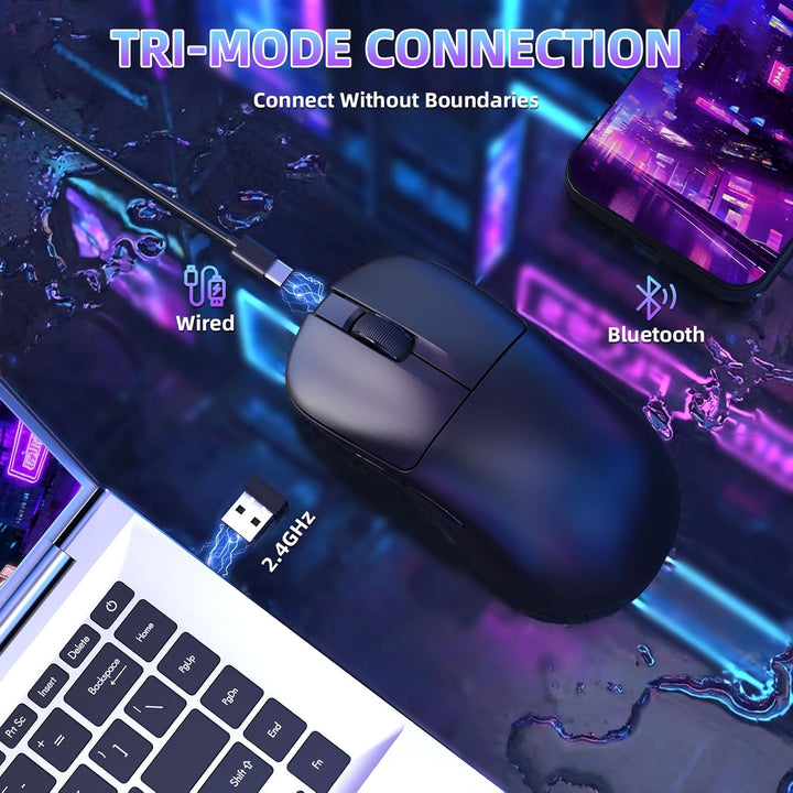 ZIYOU LANG×MAGIC-REFINER AJ199 Kabellose Gaming Maus Leicht, 49g Tri-Modus 2.4G/BT/Kabel, PixArt PAW