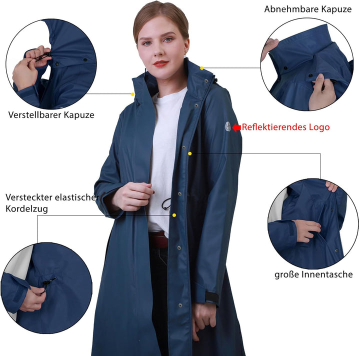 rhythm of the rain Regenmantel Damen lang Windbreaker damen wasserdicht Regenjacke damen gefüttert D