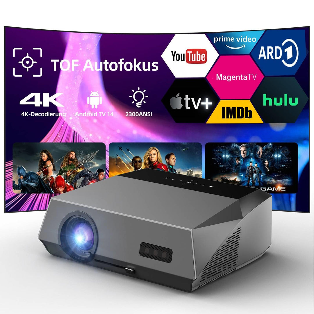 Smart Beamer 4K Wlan Bluetooth NFC, HDR LED Ultra HD 4K Beamer Heimkino Gaming 2300 ANSI Tageslicht,