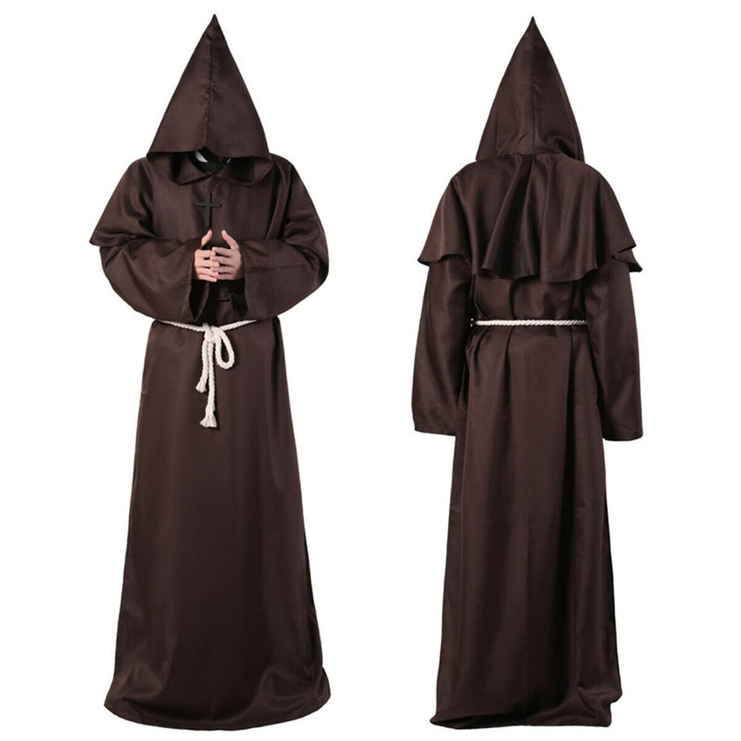 Wishstar Mönch Robe, L Mittelalterliche Renaissance Robe, Kostüm Mönch mit Kapuze und Kordel, Braun