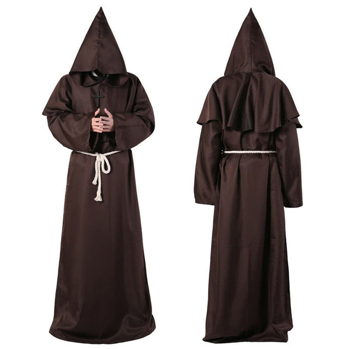 Wishstar Mönch Robe, L Mittelalterliche Renaissance Robe, Kostüm Mönch mit Kapuze und Kordel, Braun