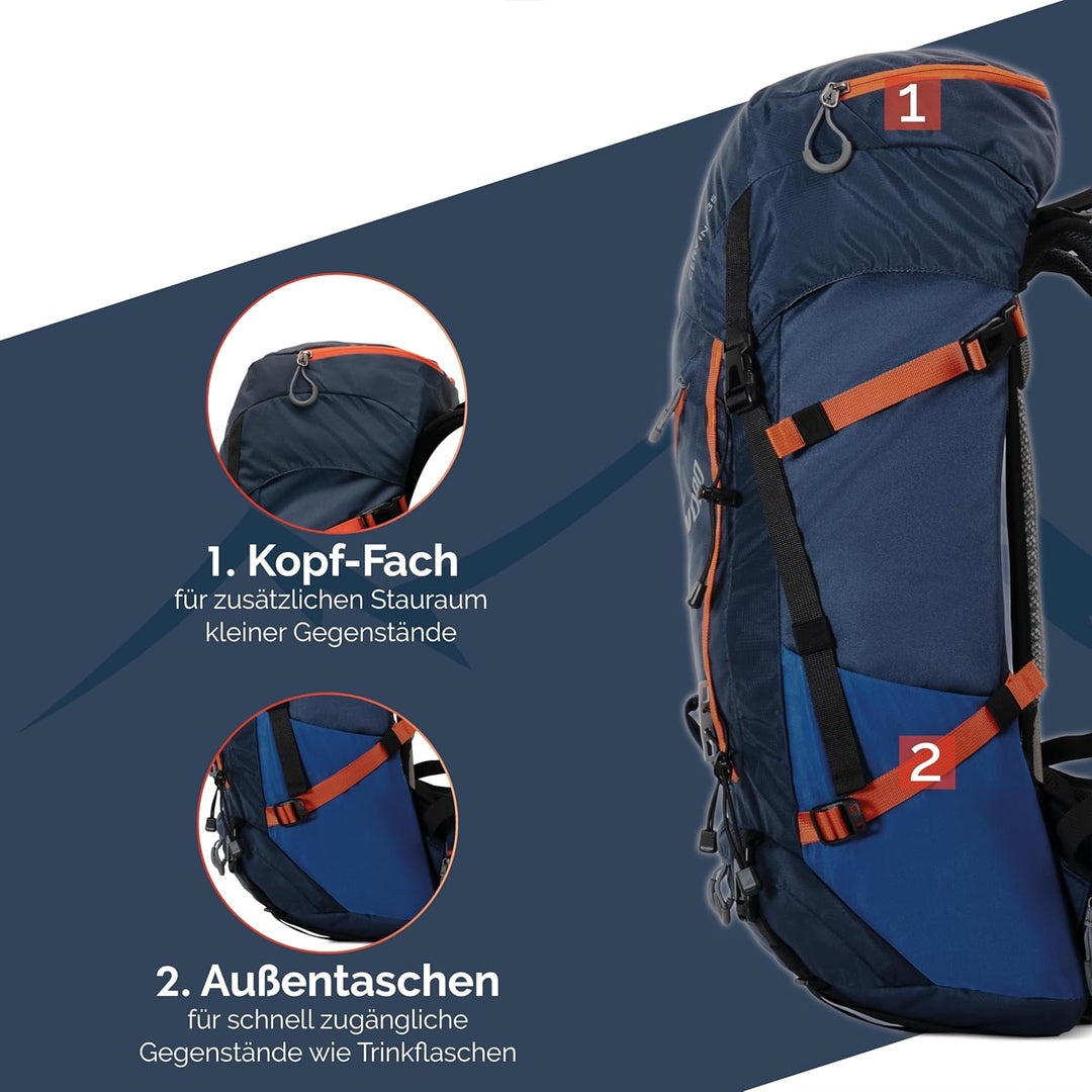 Steinwood Wanderrucksack Herren & Damen 35L - Outdoor-Rucksack, Reiserucksack, Tagesrucksack wassera