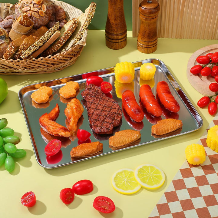 TOYANDONA Rechteckiger Edelstahl Snackteller 35X25cm Flaches Serviertablett für Bbq und Desserts Lei