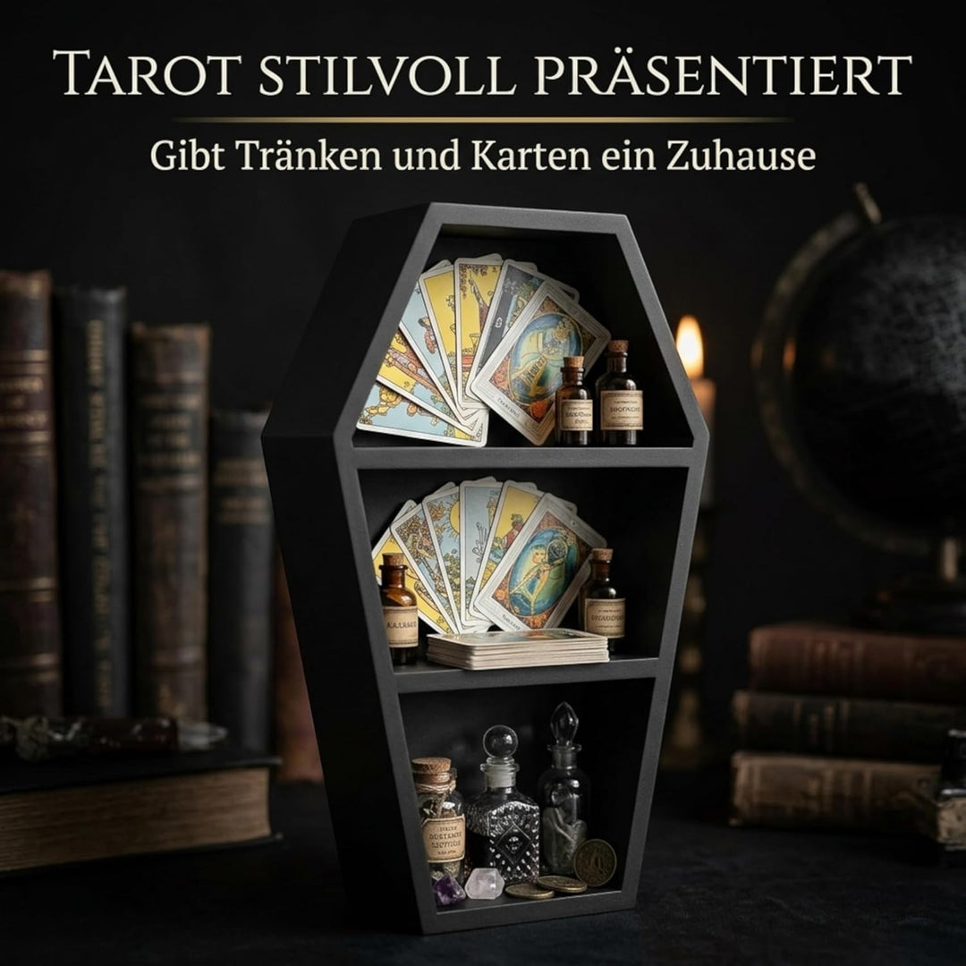 Sargregal aus Holz, Gothic-Dekoration, Hexenregal, Oddities Hängeregal, Sarg Make-up Regal. Gothic-D