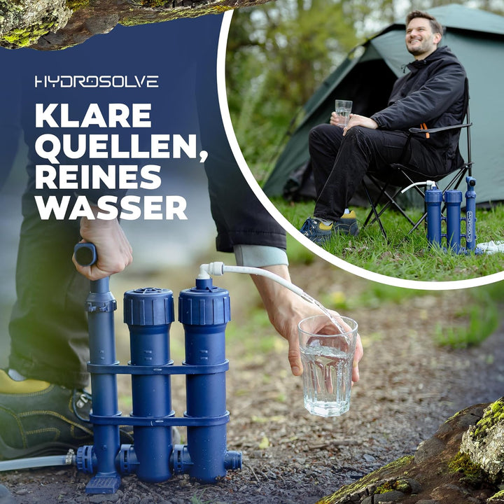 HYDROSOLVE Outdoor Tragbarer Wasserfilter Camping Notfall Wasseraufbereitungssystem mit Handpumpe Fi