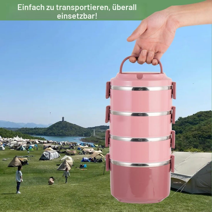 SANQIAHOME 4 Schichten Mehrschichtige stapelbare Edelstahl-Lunchbox,Auslaufsicher,rosa Rosa 4 Schich
